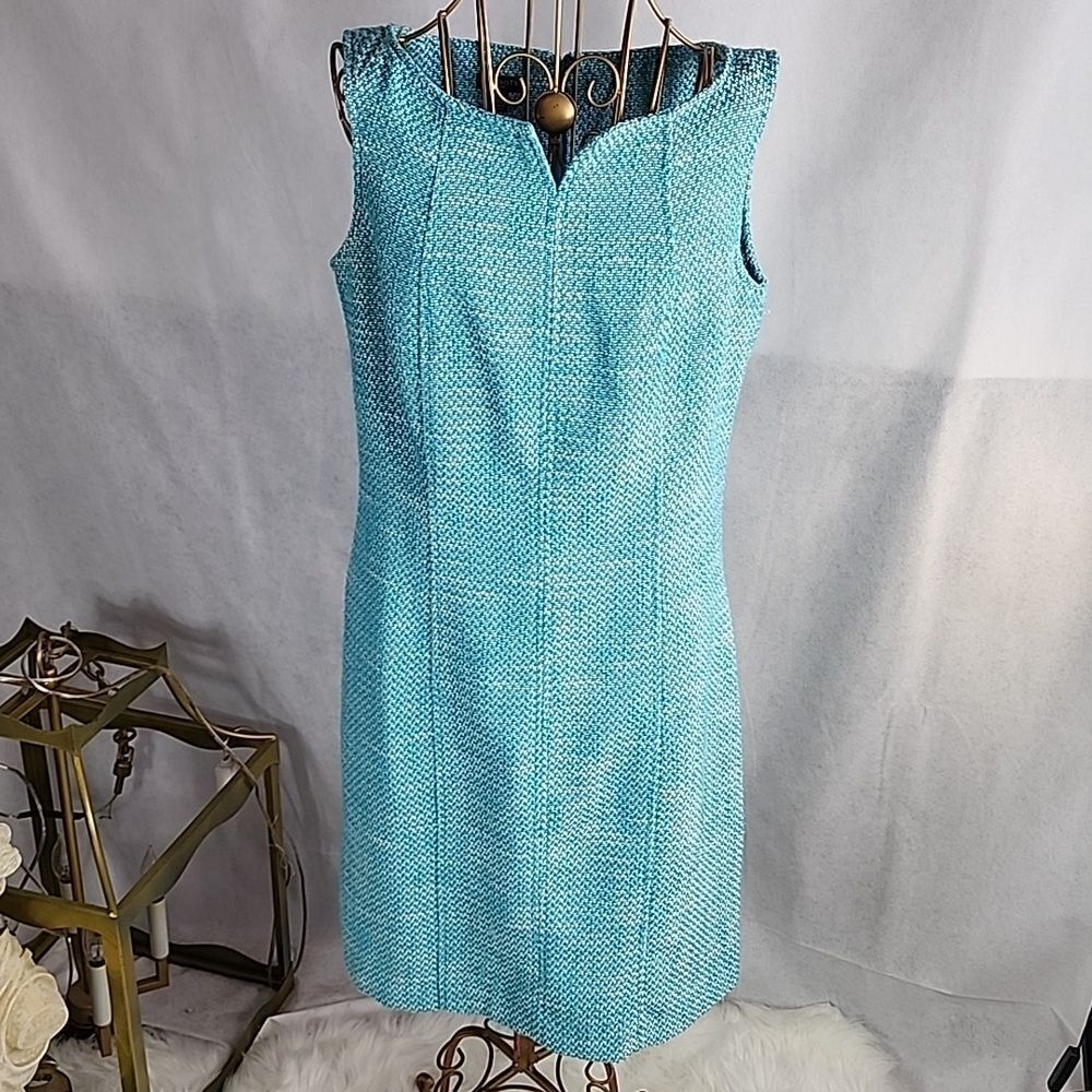 Elegant Blue Tweed Sleeveless Dress